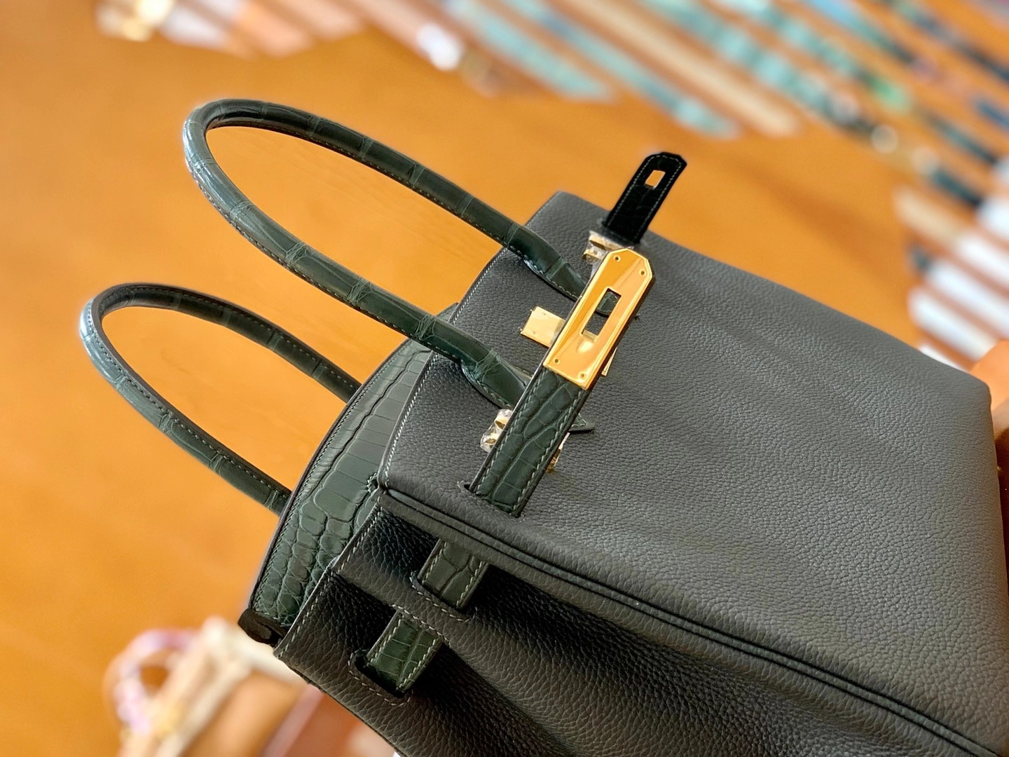 Hermès（爱马仕）Birkin Touch 松柏绿 尼罗鳄 拼Togo皮 金扣 30cm 原版蜜蜡线 顶级手缝
