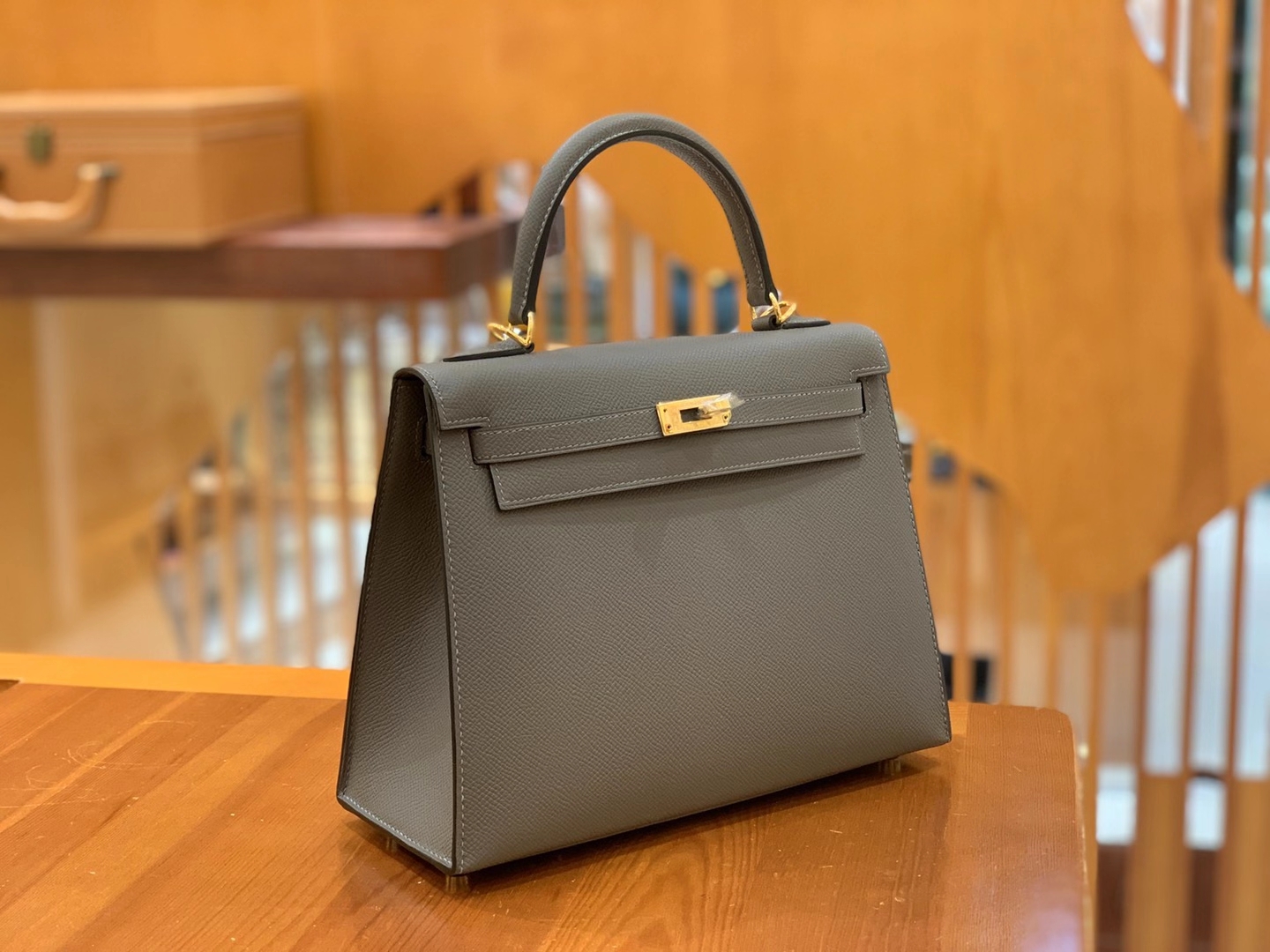 Hermès（爱马仕）Kelly 凯莉包 Epsom 牛皮 锡器灰 金扣 25cm 原版蜜蜡线 顶级手缝