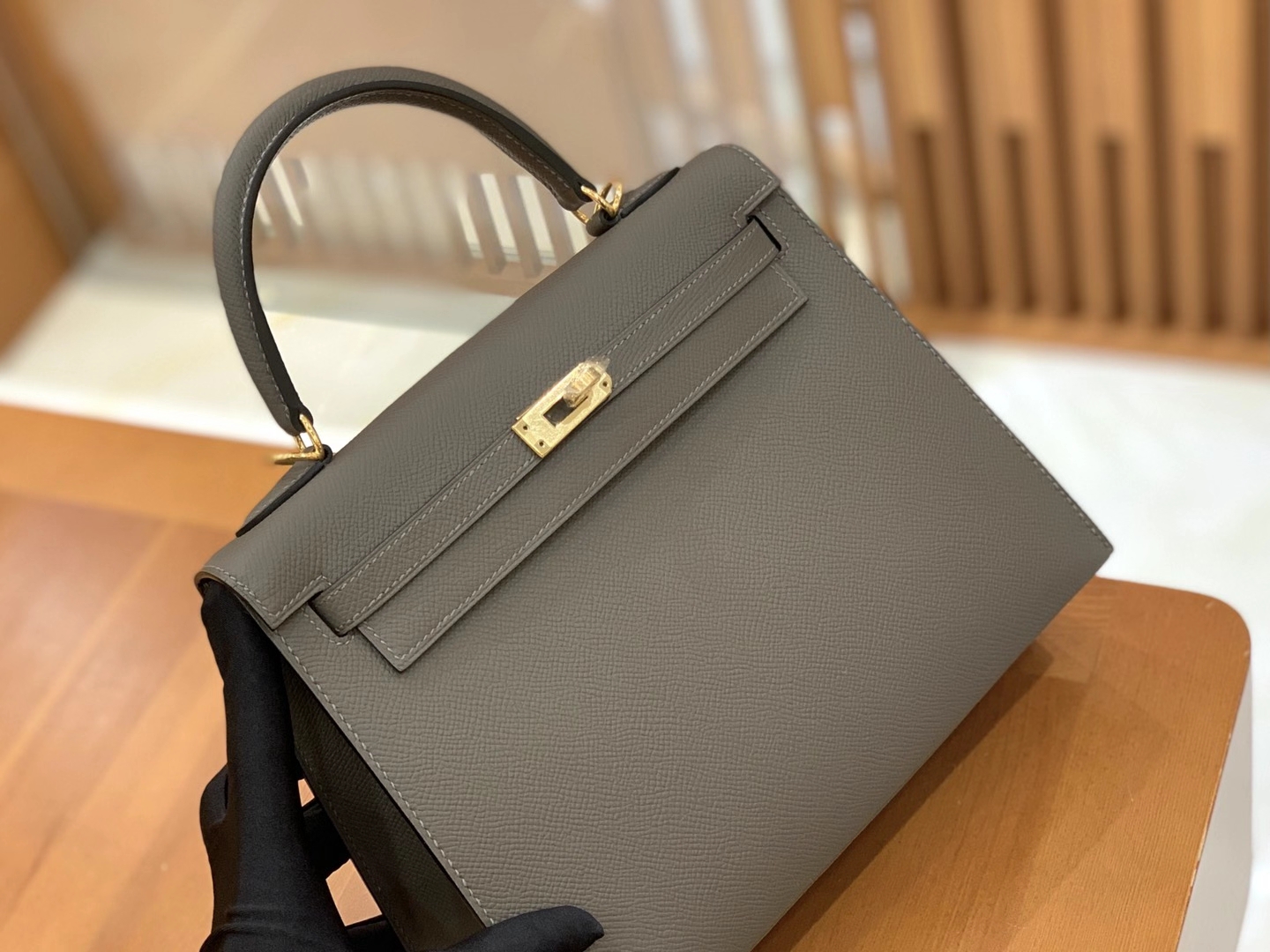 Hermès（爱马仕）Kelly 凯莉包 Epsom 牛皮 锡器灰 金扣 25cm 原版蜜蜡线 顶级手缝