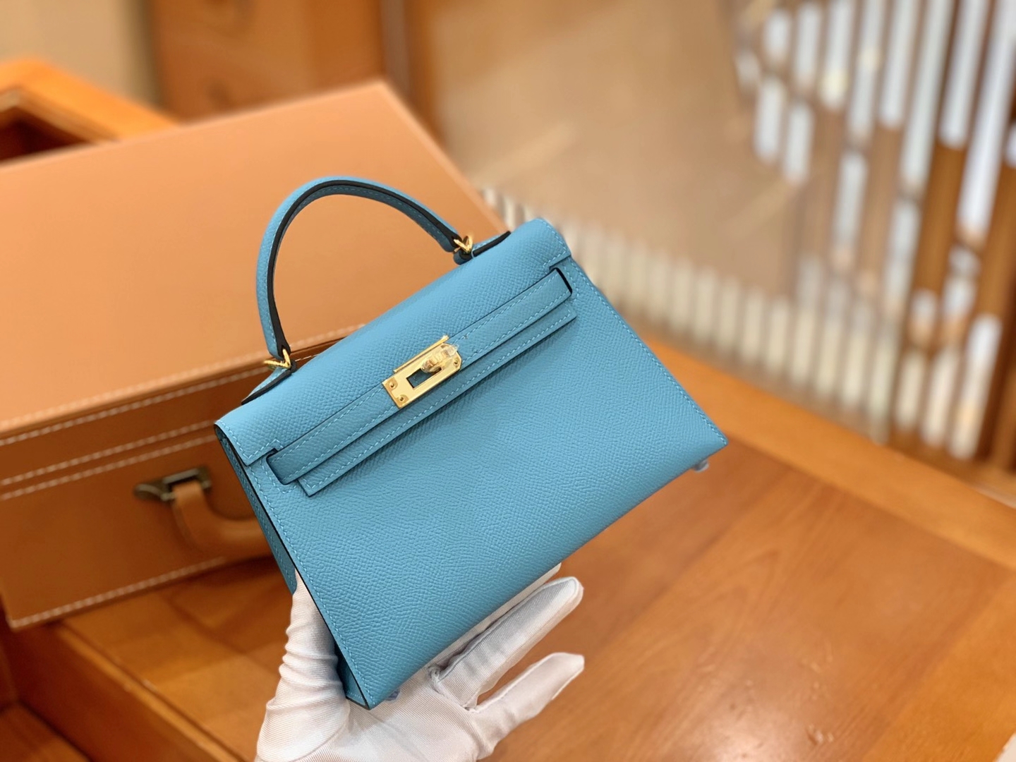 Hermès（爱马仕）MiniKelly 迷你凯莉 Epsom 掌纹皮 北方蓝 金扣 二代 19cm 原版蜜蜡线 顶级手缝