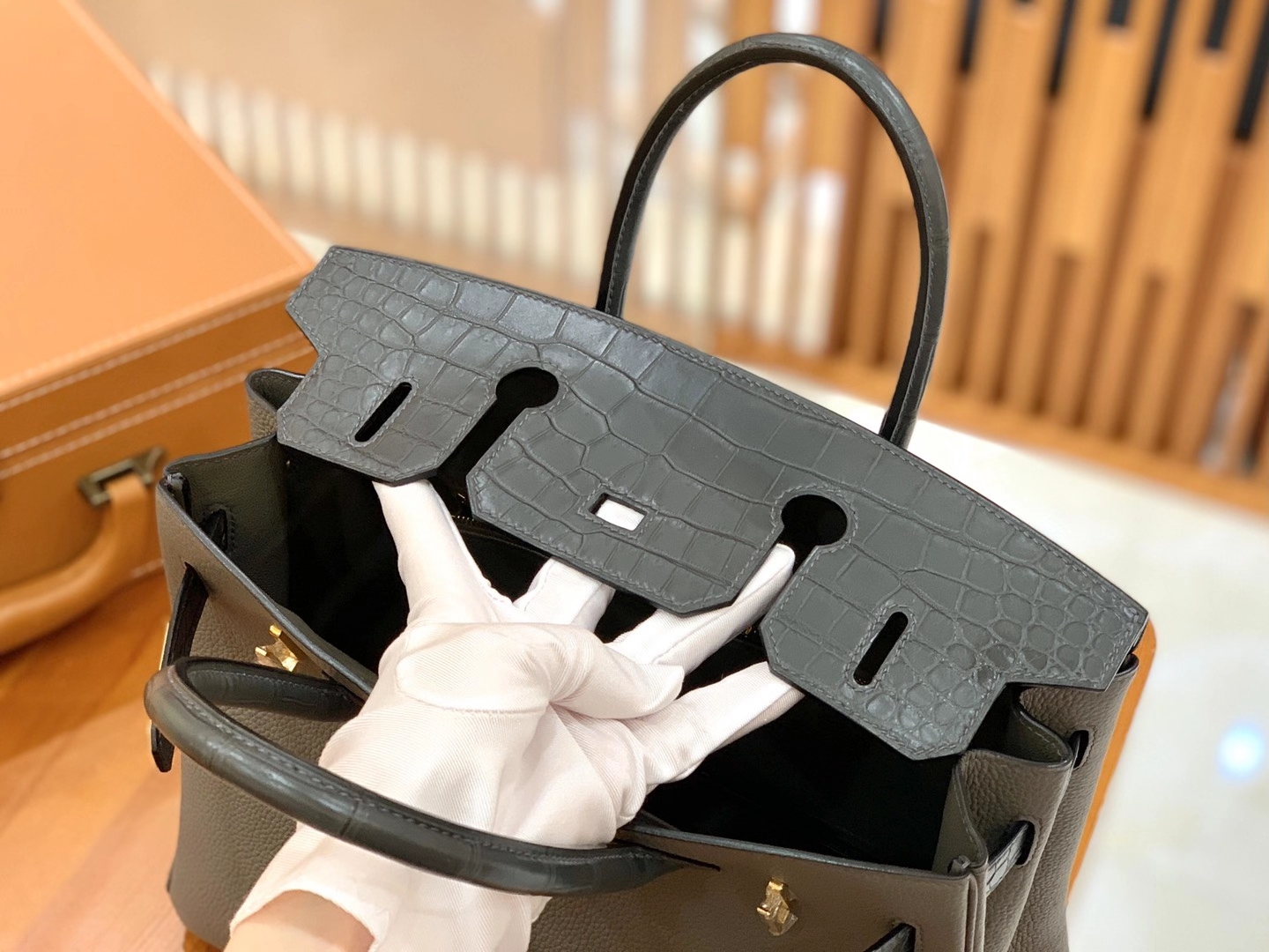 Hermès（爱马仕）Birkin Touch 锡器灰 尼罗鳄 拼Togo皮 金扣 30cm 原版蜜蜡线 顶级手缝
