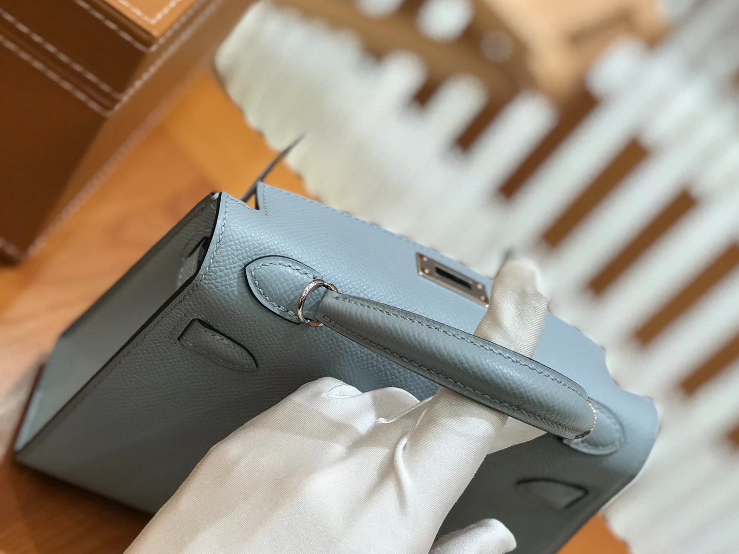 Hermès（爱马仕）MiniKelly 迷你凯莉 Epsom 掌纹皮 冰川蓝 银扣 二代 19cm 原版蜜蜡线 顶级手缝