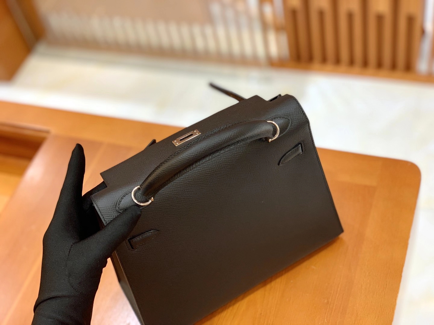 Hermès（爱马仕）Kelly 凯莉包 Epsom 牛皮 经典黑 银扣 25cm 原版蜜蜡线 顶级手缝