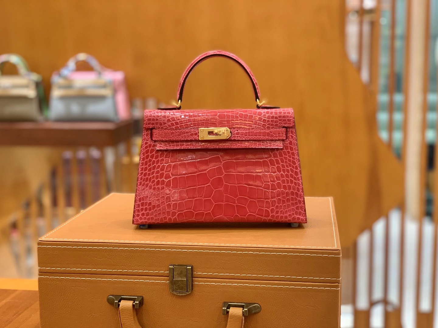 Hermès（爱马仕）MiniKelly 迷你凯莉 极致粉 美洲鳄鱼皮 原版蜜蜡线 顶级手缝 二代 19cm