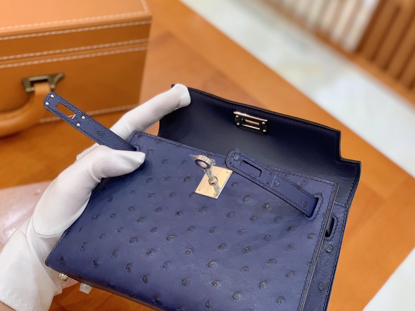 Hermès（爱马仕）MiniKelly 迷你凯莉 马耳他蓝 KK级鸵鸟皮 银扣 二代 19cm 原版蜜蜡线 顶级手缝