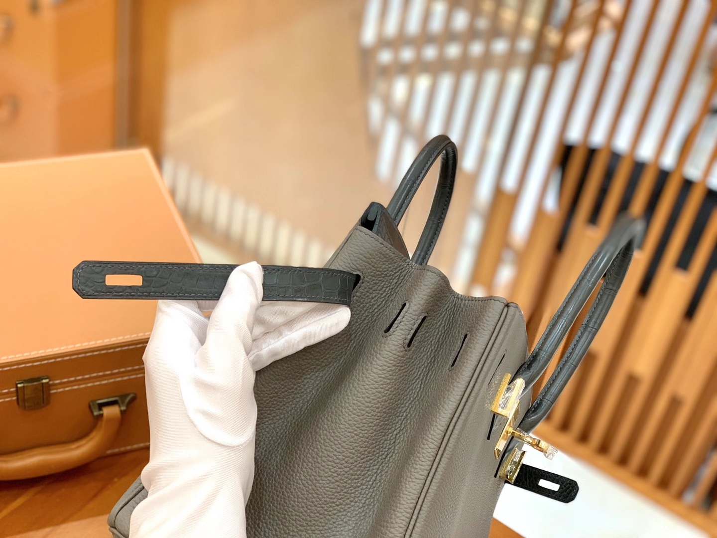 Hermès（爱马仕）Birkin Touch 锡器灰 尼罗鳄 拼Togo皮 金扣 30cm 原版蜜蜡线 顶级手缝