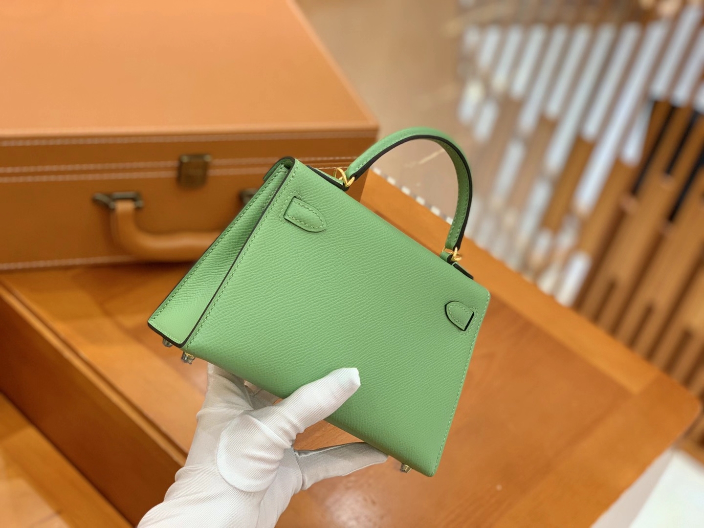 Hermès（爱马仕）MiniKelly 迷你凯莉 Epsom 掌纹皮 牛油果绿 金扣 二代 19cm 原版蜜蜡线 顶级手缝