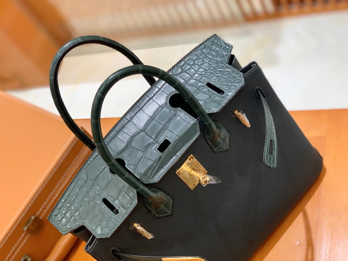 Hermès（爱马仕）Birkin Touch 松柏绿 尼罗鳄 拼Togo皮 金扣 30cm 原版蜜蜡线 顶级手缝
