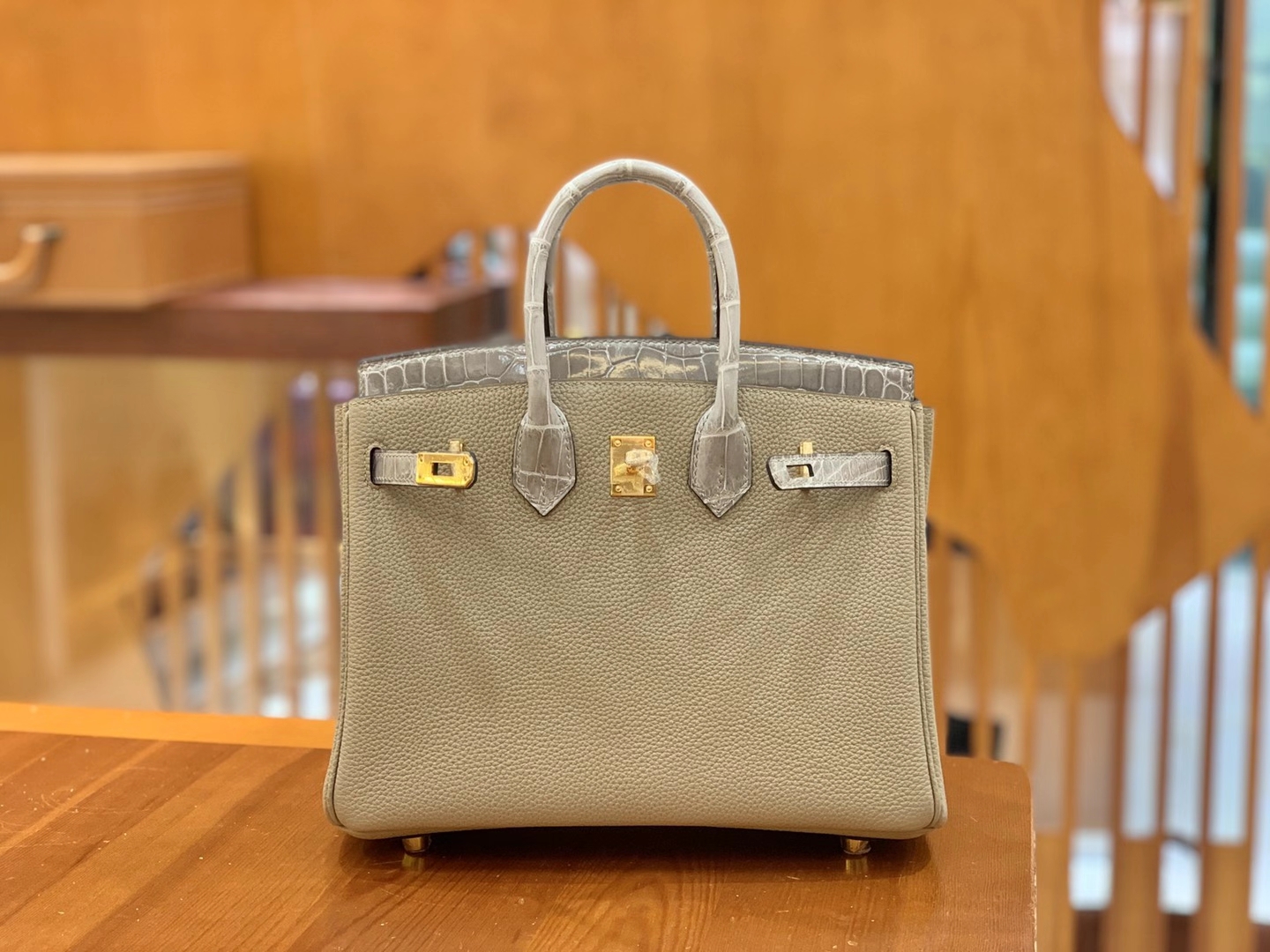 Hermès（爱马仕）Birkin Touch 斑鸠灰 尼罗鳄 拼Togo皮 金扣 25cm 原版蜜蜡线 顶级手缝