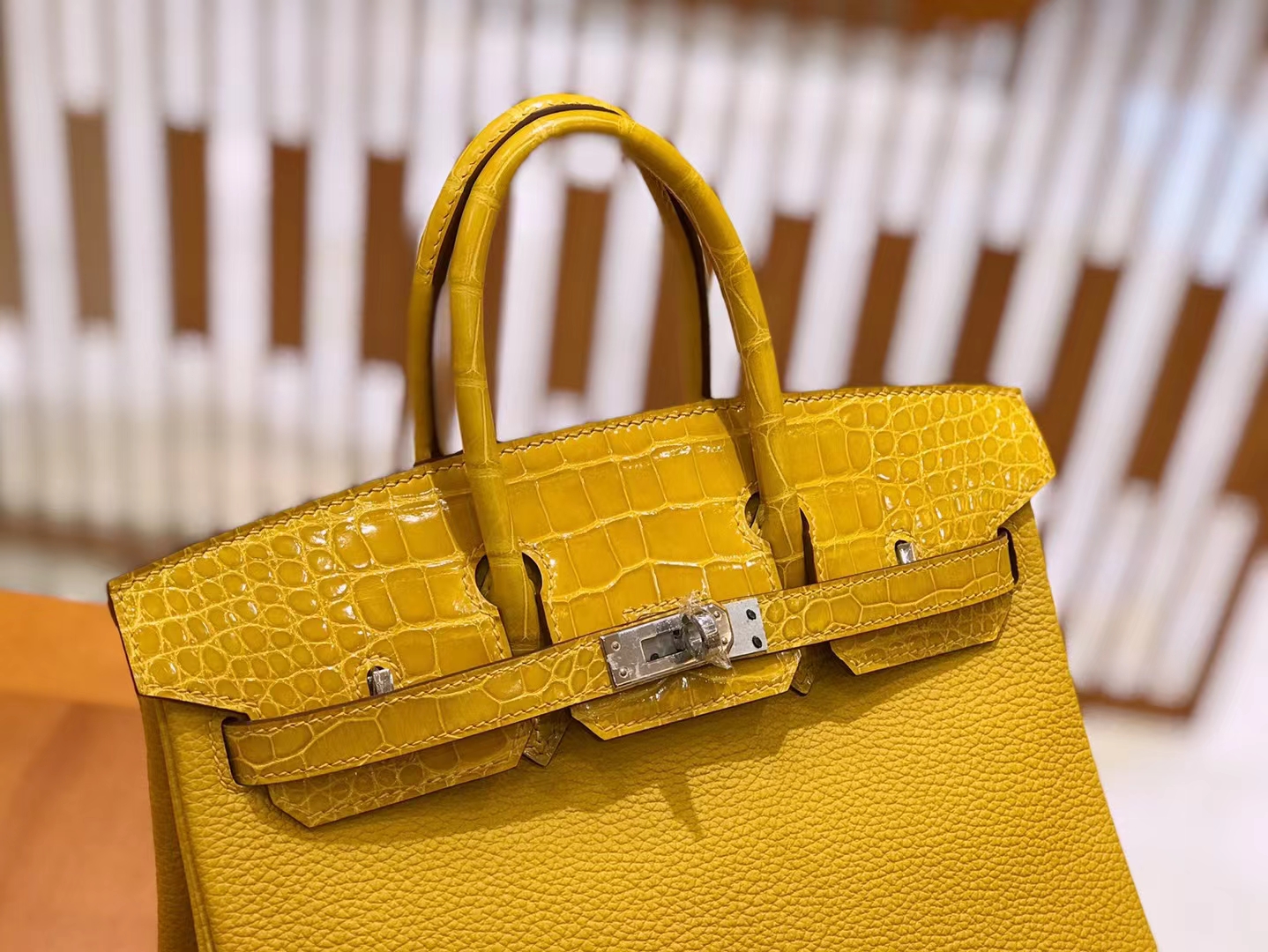 Hermès（爱马仕）Birkin Touch 琥珀黄 美洲鳄拼Togo皮 银扣 25cm 原版蜜蜡线 顶级手缝