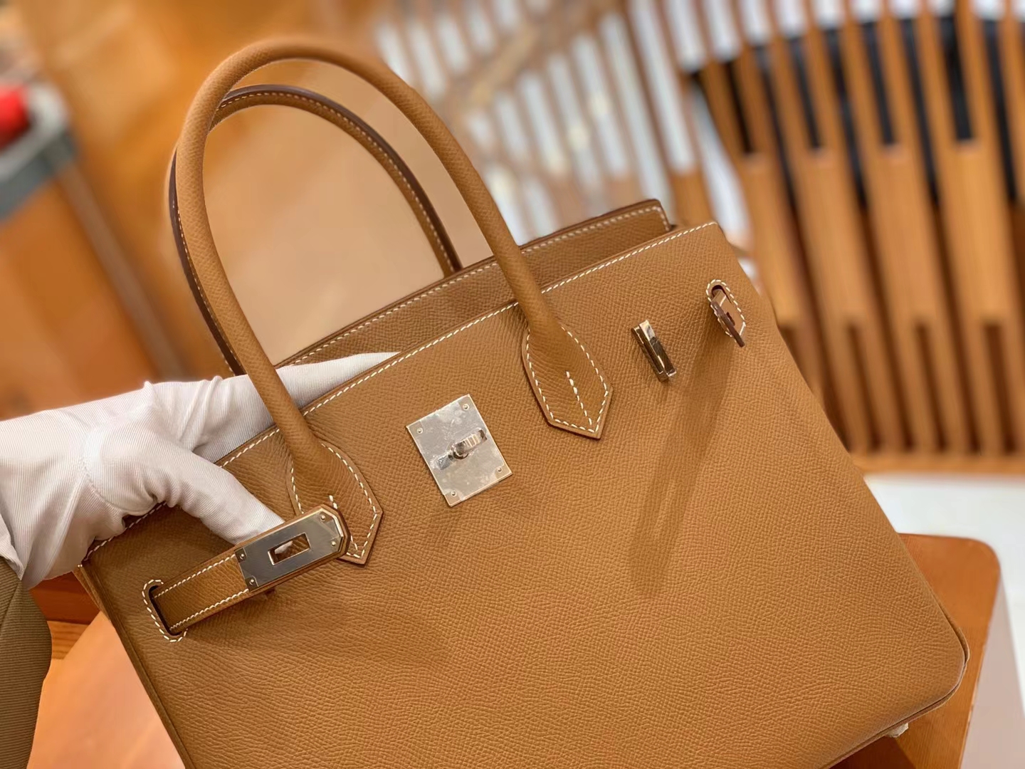 Hermès（爱马仕）Birkin 铂金包 金棕色 Epsom掌纹皮 银扣 30cm 原版蜜蜡线 顶级手缝