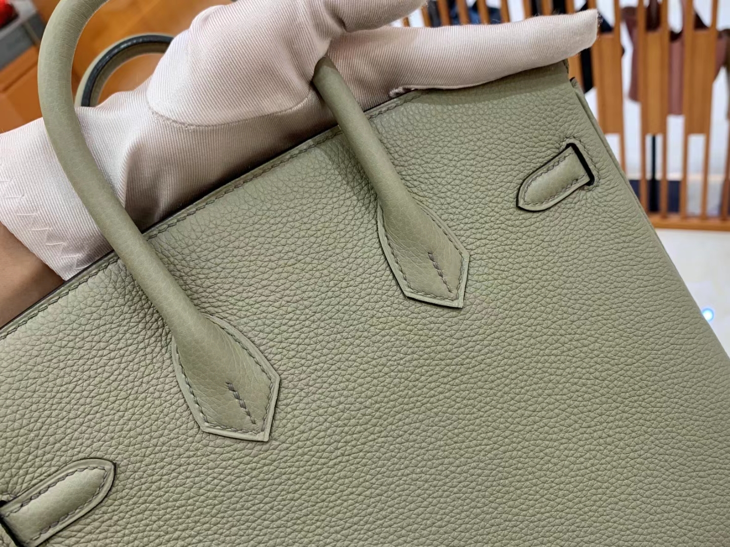 Hermès（爱马仕）Birkin 铂金包 鼠草绿 Togo小牛皮 金扣 25cm 原版蜜蜡线 顶级手缝