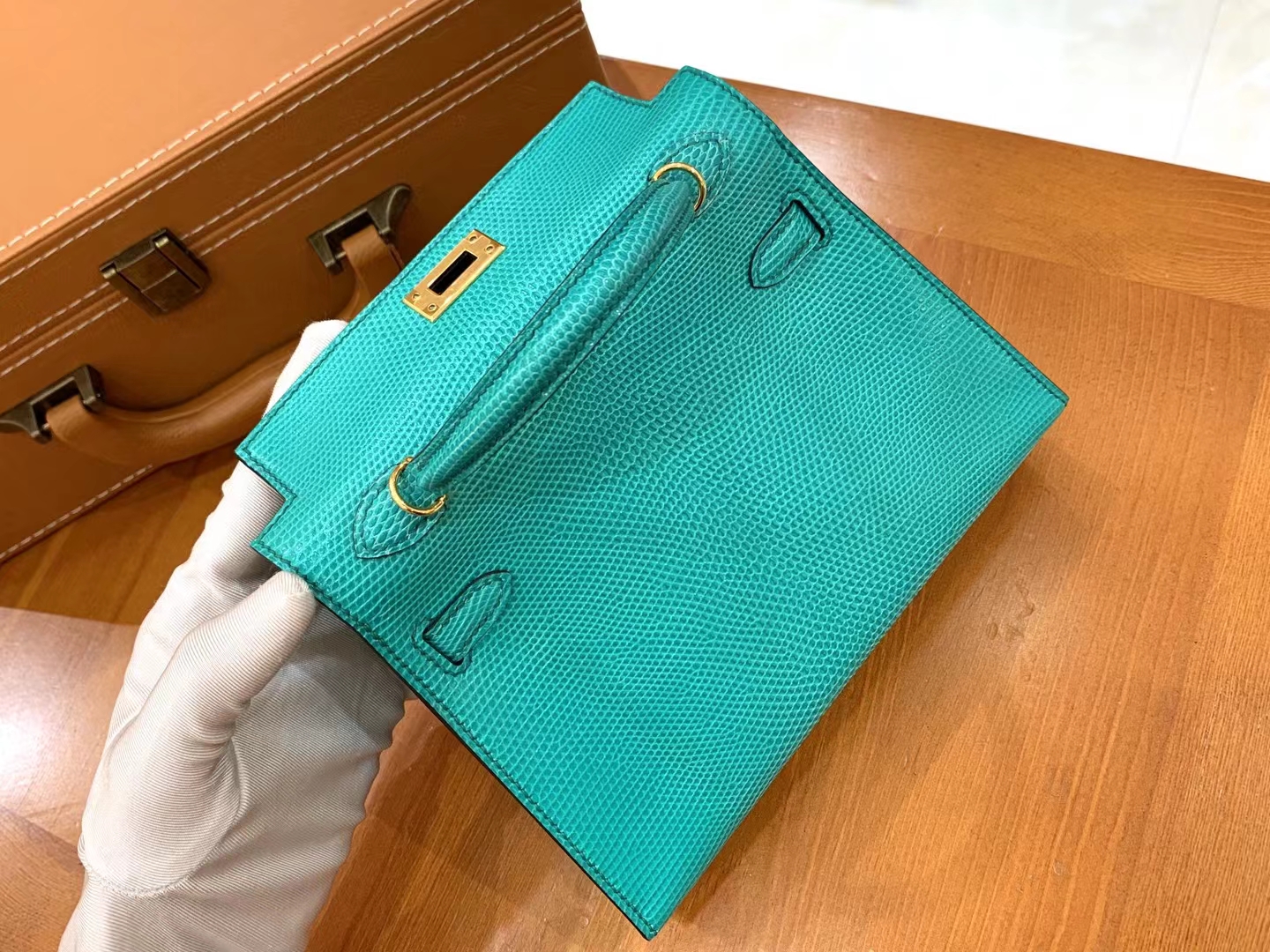 Hermès（爱马仕）Mini Kelly 迷你凯莉 维罗纳绿 南非野生蜥蜴皮 金扣 二代 法国原版蜡线 顶级手缝