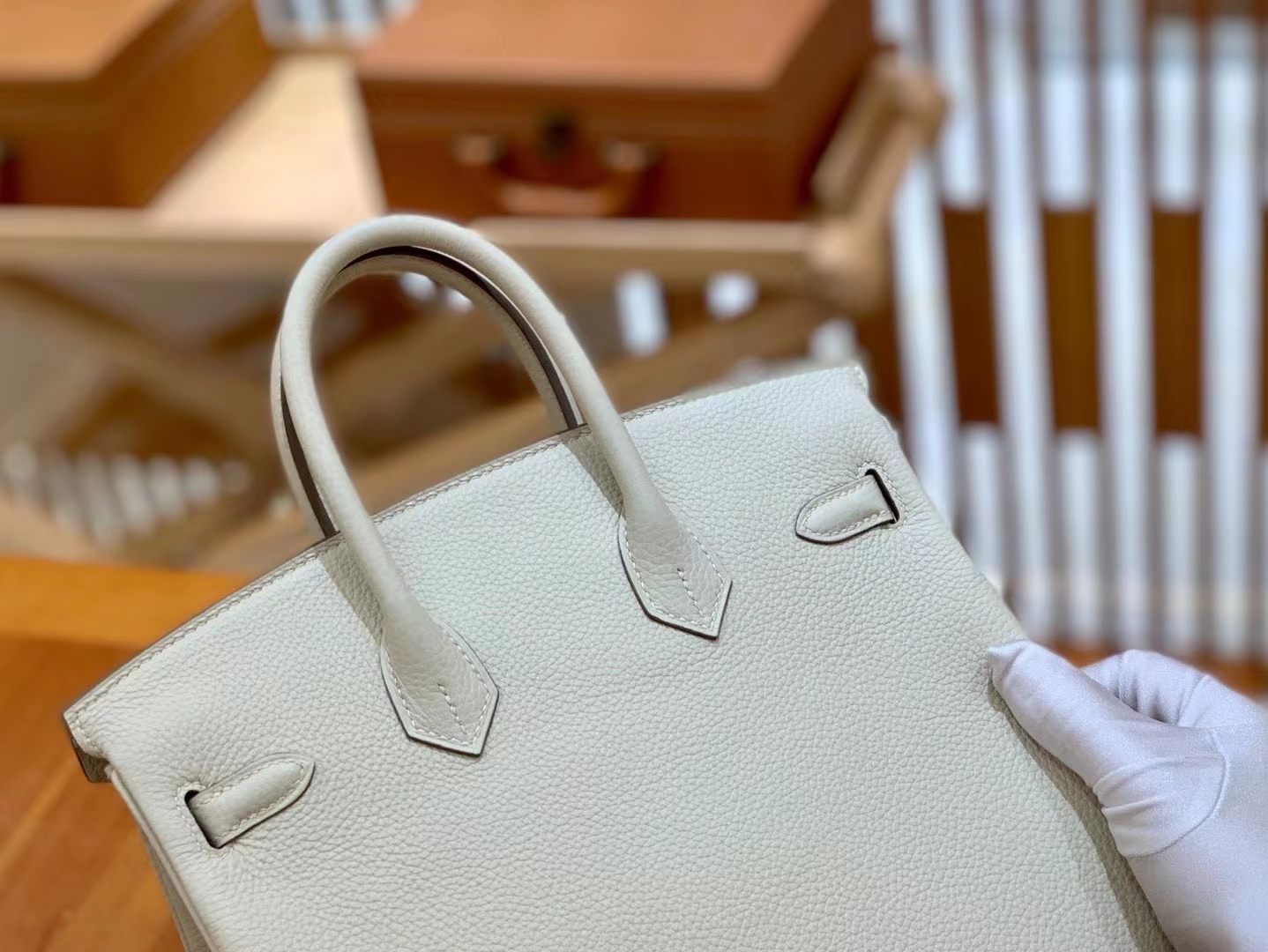 Hermès（爱马仕）Birkin 铂金包 奶昔白 Togo小牛皮 银扣 25cm 原版蜜蜡线 顶级手缝