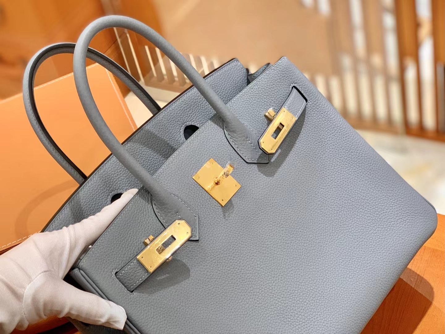 Hermès（爱马仕）Birkin 铂金包 亚麻蓝 Togo小牛皮 金扣 30cm 原版蜜蜡线 顶级手缝