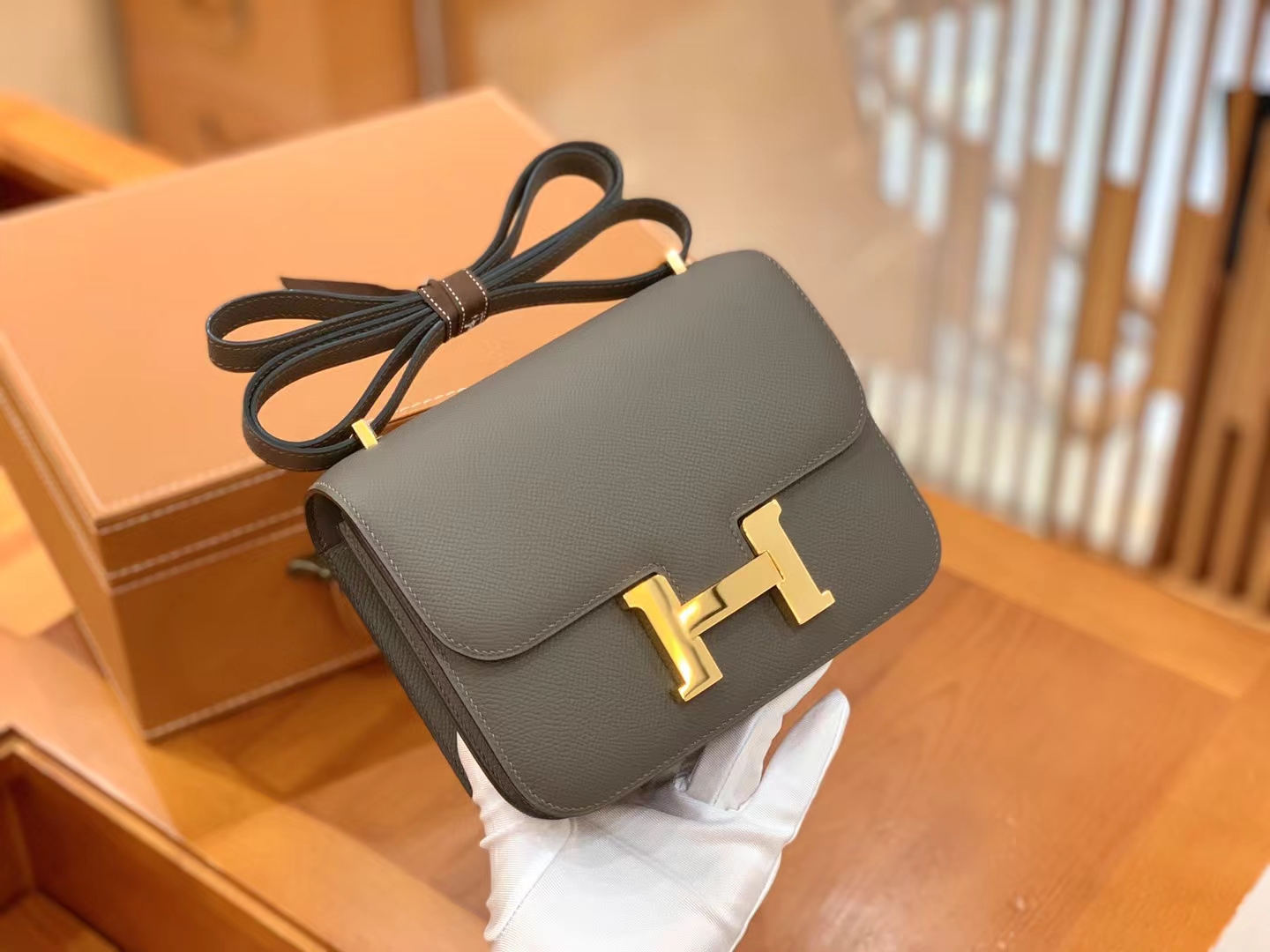 Hermès（爱马仕）Constance 康康 锡器灰 Epsom掌纹皮 金扣 19cm 原版蜜蜡线 顶级手缝