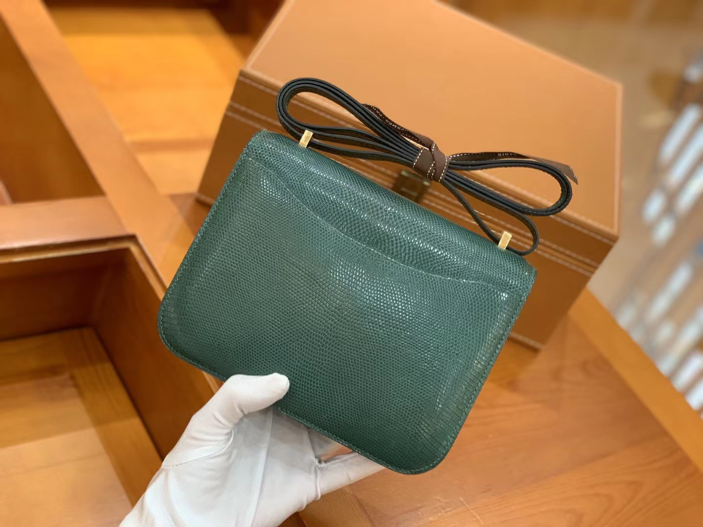 Hermès（爱马仕）Constance 康康 孔雀绿 南非野生蜥蜴皮 金扣 19cm 原版蜜蜡线 顶级手缝
