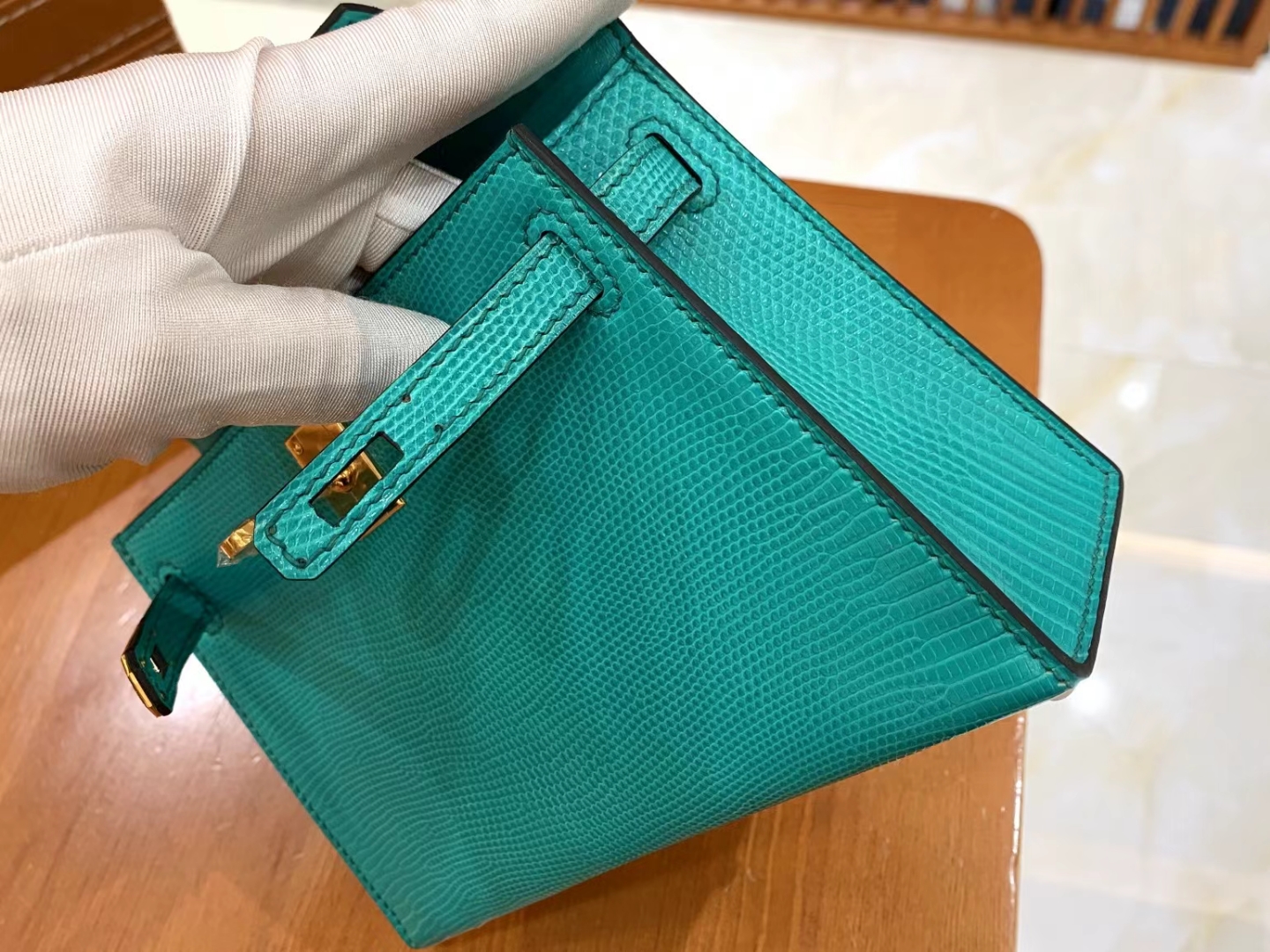 Hermès（爱马仕）Mini Kelly 迷你凯莉 维罗纳绿 南非野生蜥蜴皮 金扣 二代 法国原版蜡线 顶级手缝