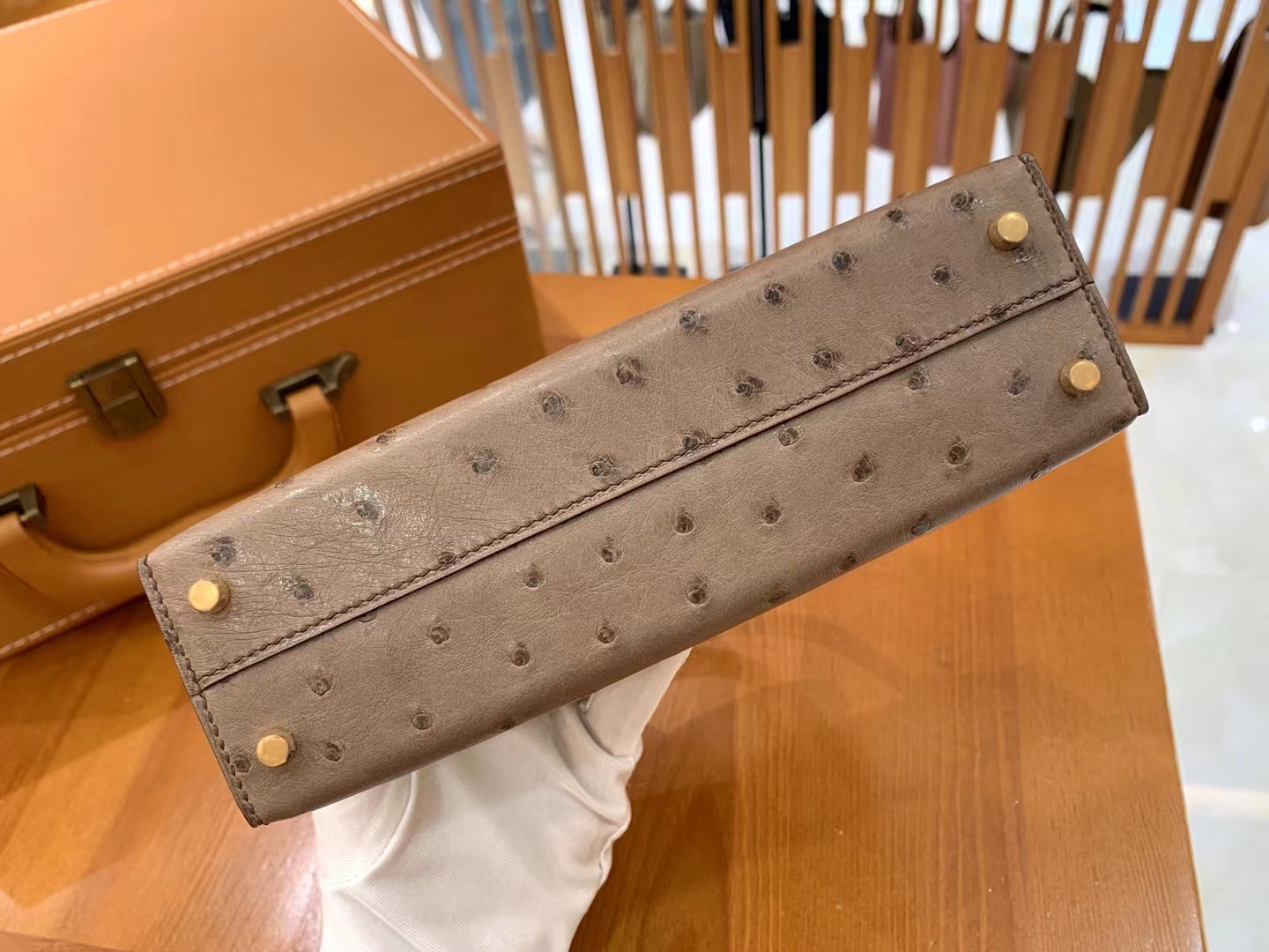 Hermès（爱马仕）Mini Kelly 迷你凯莉 大象灰拼糖果粉 南非KK级鸵鸟皮 金扣 二代 法国原版蜡线 顶级手缝
