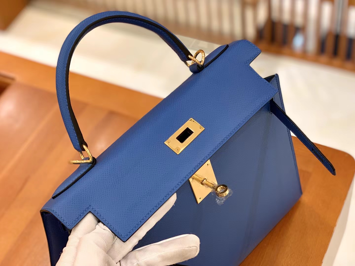 Hermès（爱马仕）Kelly 凯莉包 爱情海蓝 Epsom掌纹皮 金扣 28cm 原版蜜蜡线 顶级手缝
