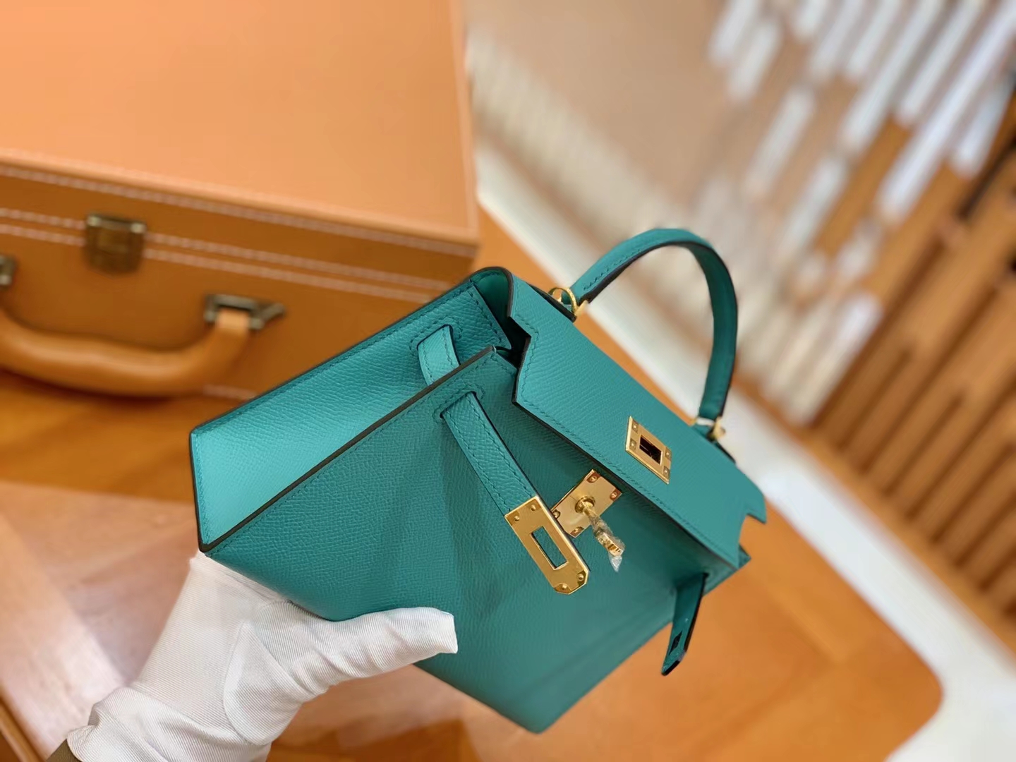 Hermès（爱马仕）Mini Kelly 迷你凯莉 孔雀蓝 Epsom掌纹皮 金扣 二代 原版蜜蜡线 顶级手缝