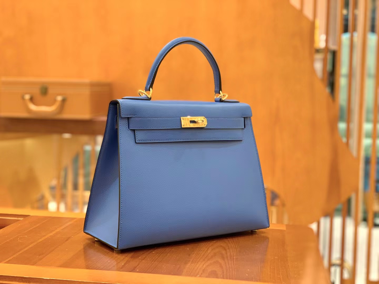 Hermès（爱马仕）Kelly 凯莉包 爱情海蓝 Epsom掌纹皮 金扣 28cm 原版蜜蜡线 顶级手缝