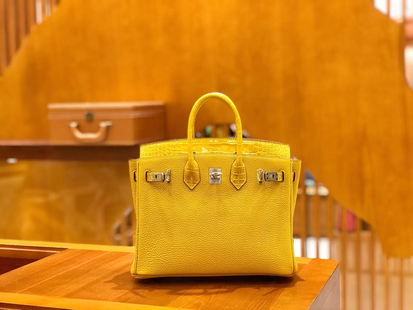 Hermès（爱马仕）Birkin Touch 琥珀黄 美洲鳄拼Togo皮 银扣 25cm 原版蜜蜡线 顶级手缝