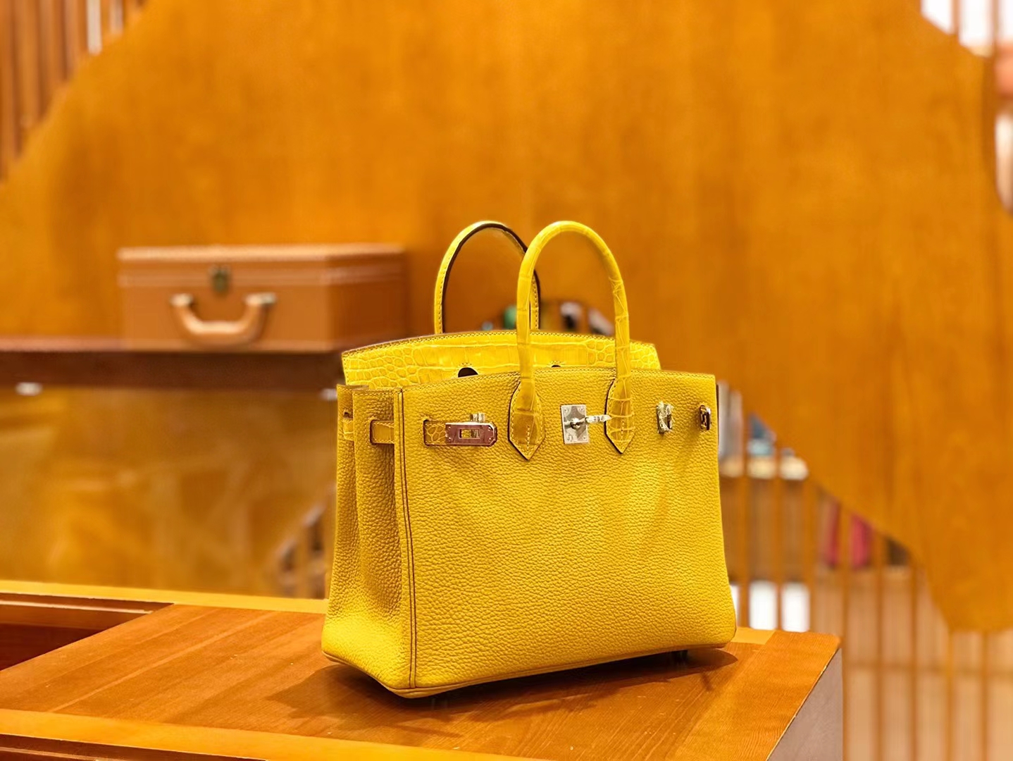 Hermès（爱马仕）Birkin Touch 琥珀黄 美洲鳄拼Togo皮 银扣 25cm 原版蜜蜡线 顶级手缝