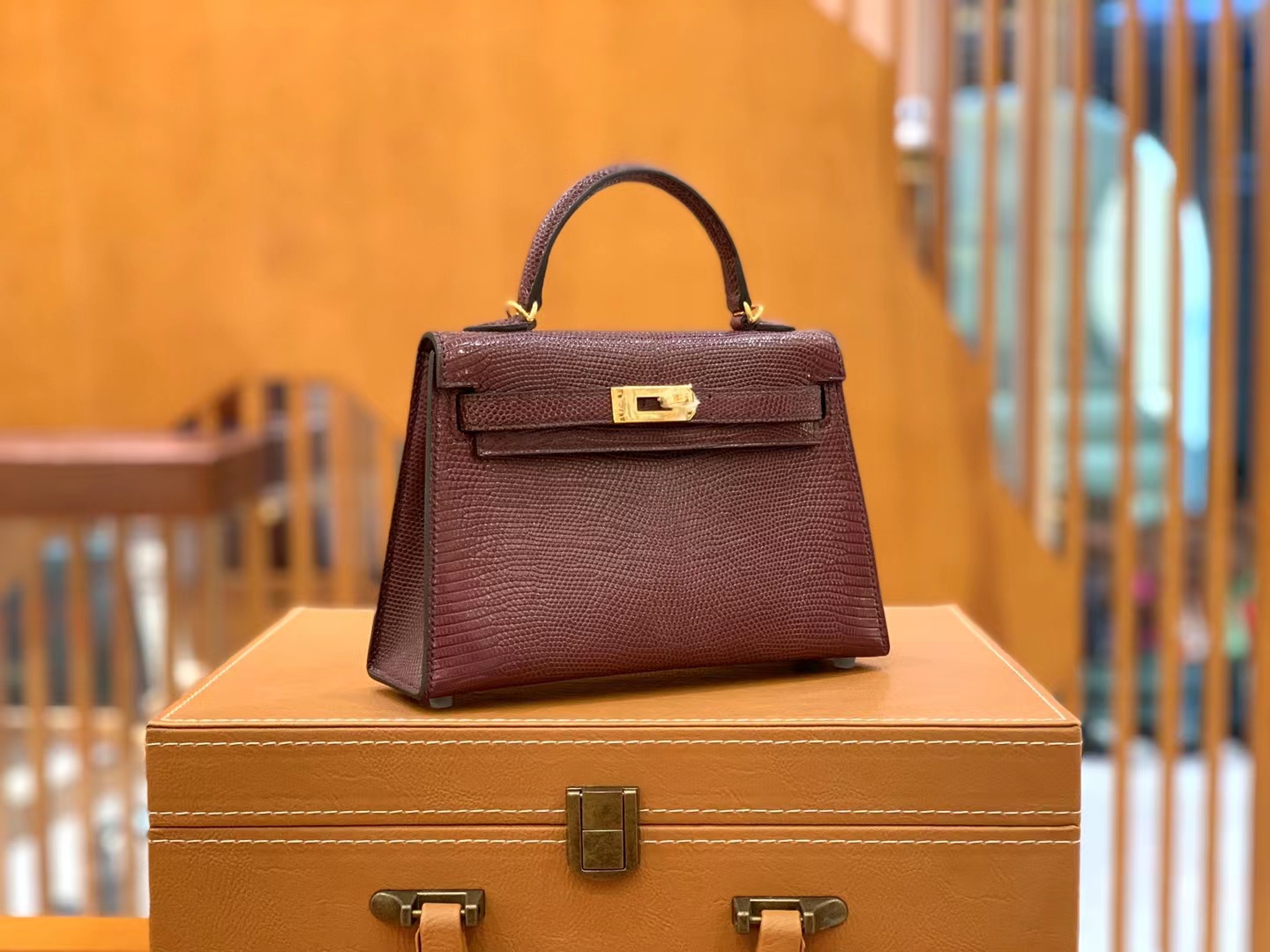 Hermès（爱马仕）Mini Kelly 迷你凯莉 波尔多酒红 南非野生蜥蜴皮 金扣 二代 法国原版蜡线 顶级手缝