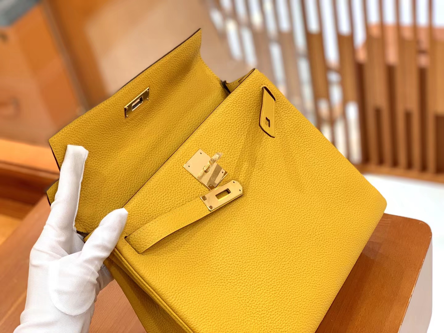 Hermès（爱马仕）Kelly 凯莉包 琥珀黄 Togo小牛皮 金扣 28cm 原版蜜蜡线 顶级手缝