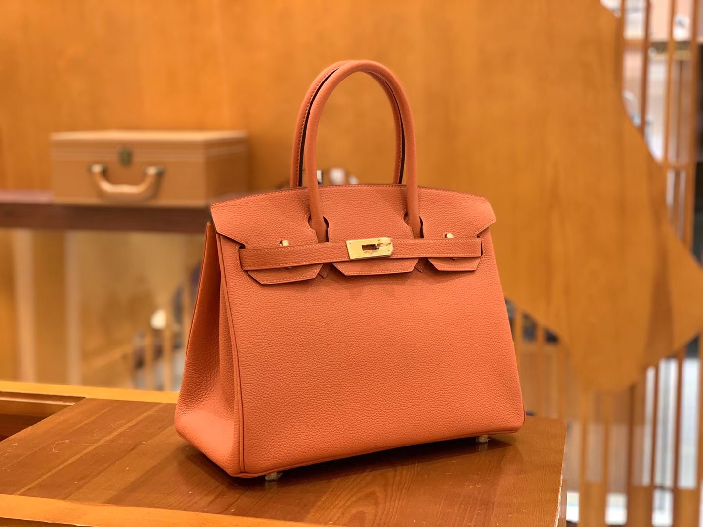 Hermès（爱马仕）Birkin 铂金包 枫叶棕 Togo小牛皮 金扣 30cm 原版蜜蜡线 顶级手缝