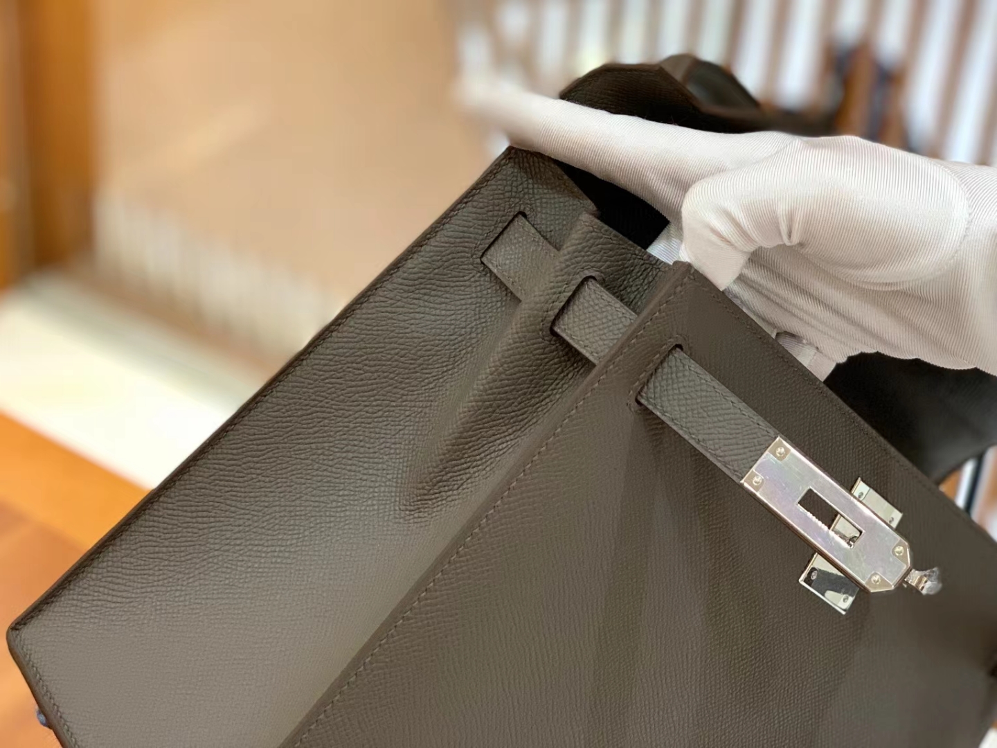 Hermès（爱马仕）Kelly 凯莉包 锡器灰 Epsom掌纹皮 银扣 28cm 原版蜜蜡线 顶级手缝