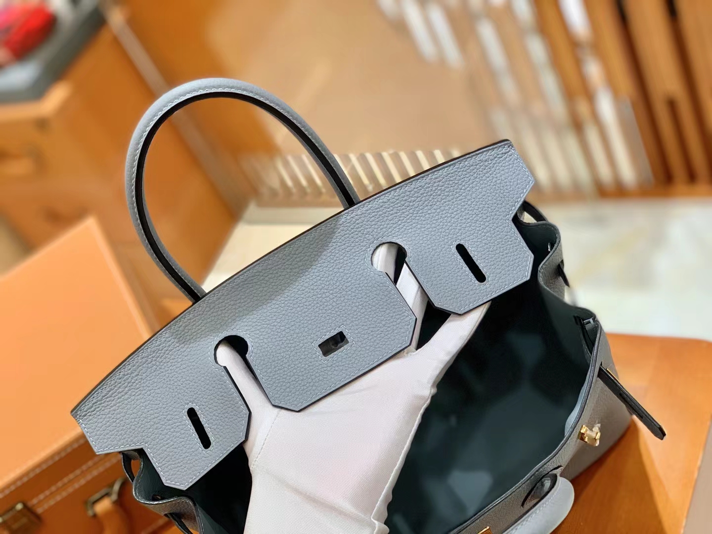 Hermès（爱马仕）Birkin 铂金包 亚麻蓝 Togo小牛皮 金扣 30cm 原版蜜蜡线 顶级手缝