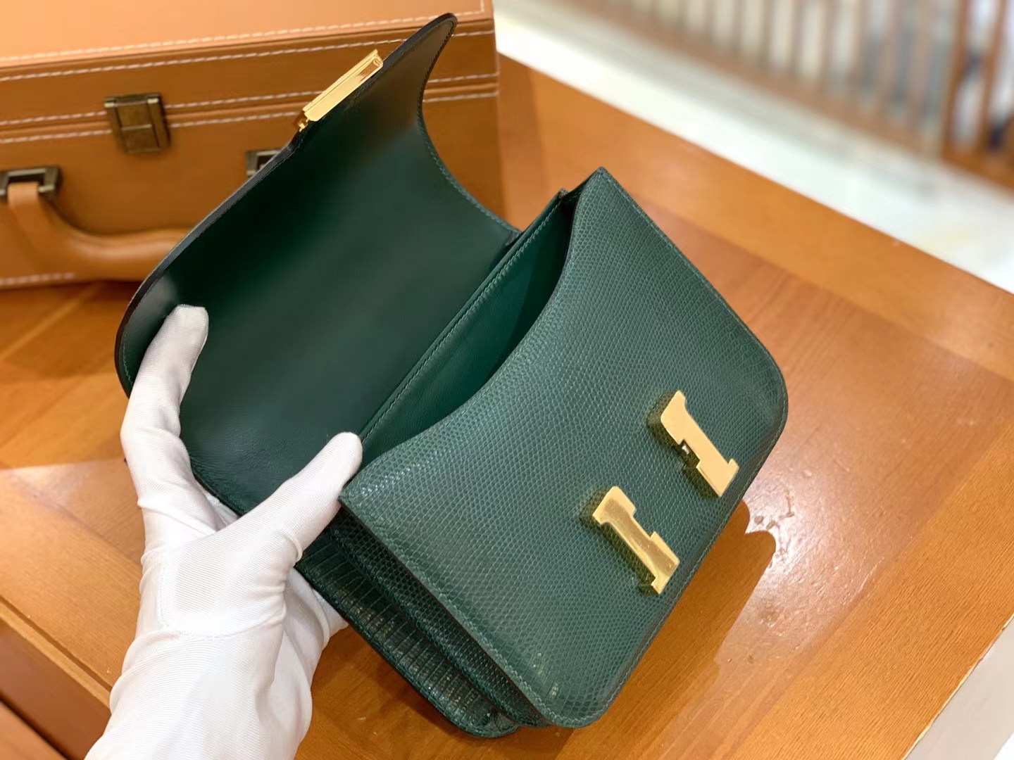 Hermès（爱马仕）Constance 康康 孔雀绿 南非野生蜥蜴皮 金扣 19cm 原版蜜蜡线 顶级手缝