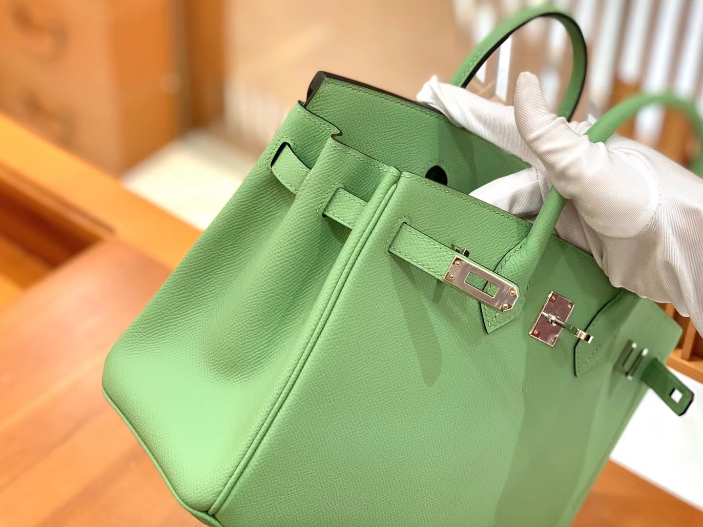 Hermès（爱马仕）Birkin 铂金包 牛油果绿 Epsom掌纹皮 银扣 25cm 原版蜜蜡线 顶级手缝