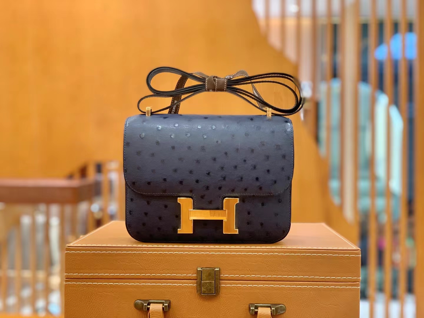 Hermès（爱马仕）Constance 康斯坦斯 马耳他蓝 南非KK级鸵鸟皮 金扣 19cm 原版蜜蜡线 顶级手缝