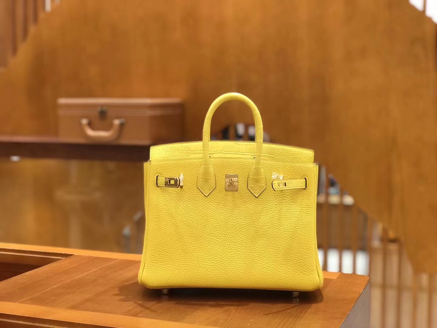 Hermès（爱马仕）Birkin Touch 那不勒斯黄 美洲鳄拼Togo皮 银扣 25cm 原版蜜蜡线 顶级手缝