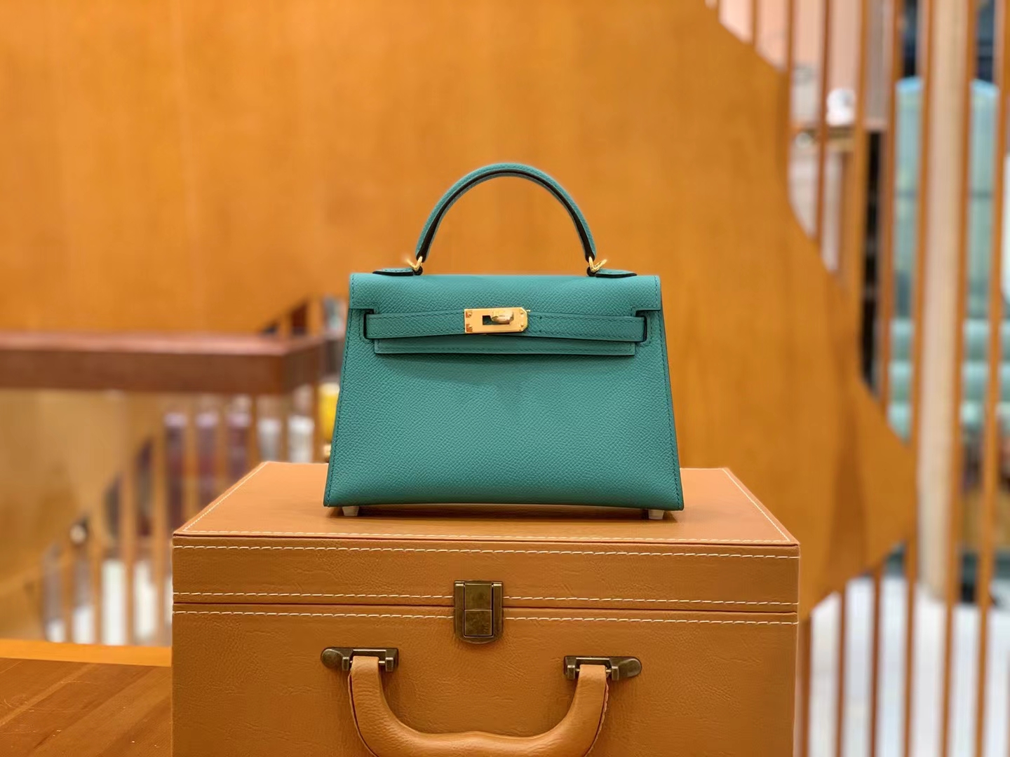 Hermès（爱马仕）Mini Kelly 迷你凯莉 孔雀蓝 Epsom掌纹皮 金扣 二代 原版蜜蜡线 顶级手缝
