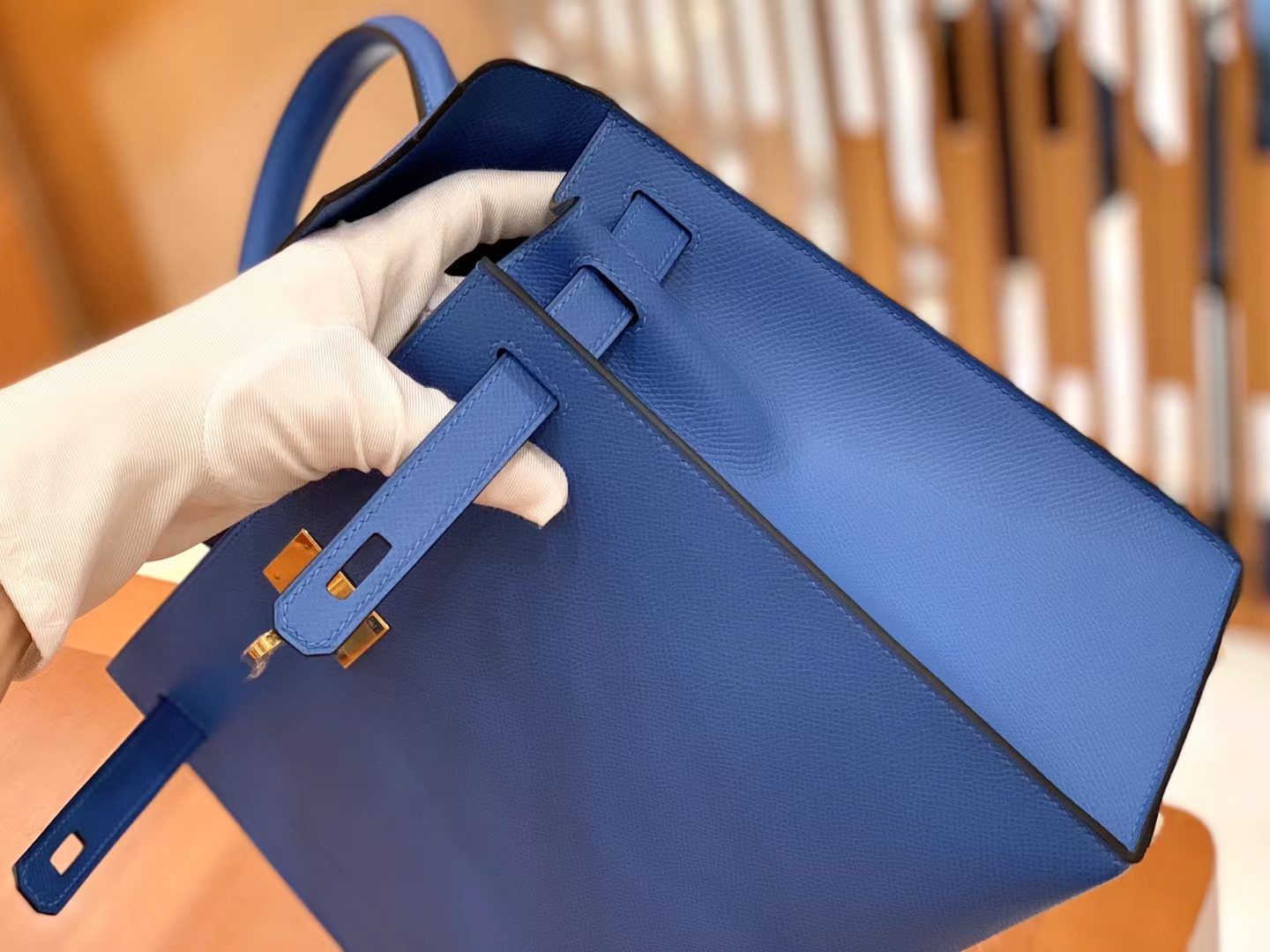 Hermès（爱马仕）Kelly 凯莉包 爱情海蓝 Epsom掌纹皮 金扣 28cm 原版蜜蜡线 顶级手缝