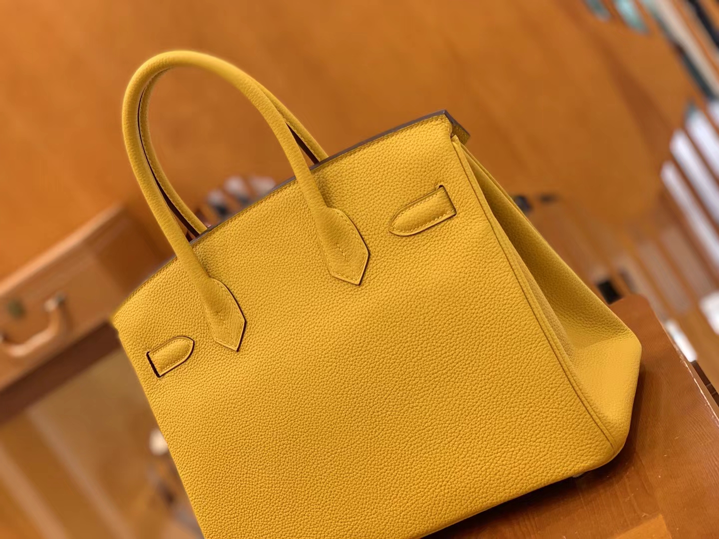 Hermès（爱马仕）Birkin 铂金包 琥珀黄 Togo小牛皮 金扣 30cm 原版蜜蜡线 顶级手缝