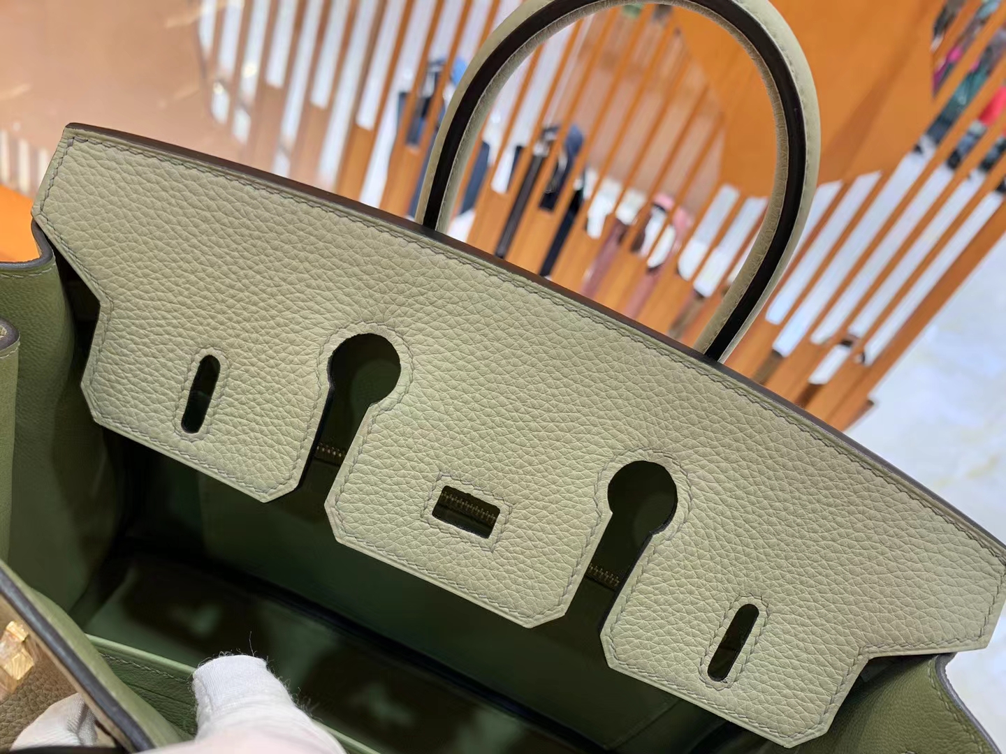 Hermès（爱马仕）Birkin 铂金包 鼠草绿 Togo小牛皮 金扣 25cm 原版蜜蜡线 顶级手缝