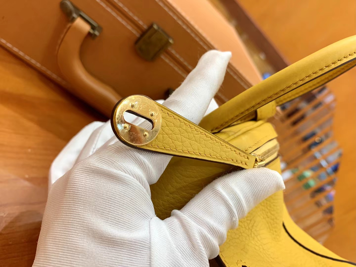 Hermès（爱马仕）Mini Lindy 迷你琳迪 琥珀黄 进口TC大牛皮 金扣 原版蜜蜡线 顶级手缝