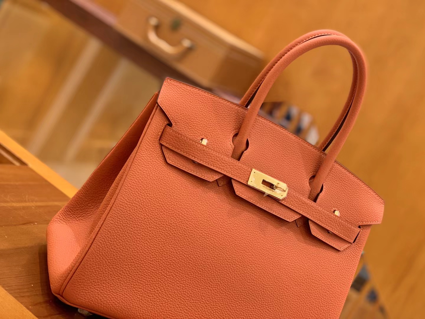 Hermès（爱马仕）Birkin 铂金包 枫叶棕 Togo小牛皮 金扣 30cm 原版蜜蜡线 顶级手缝