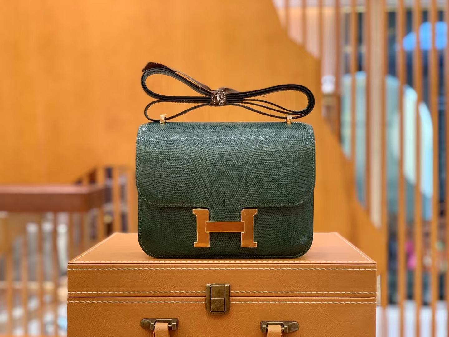Hermès（爱马仕）Constance 康康 孔雀绿 南非野生蜥蜴皮 金扣 19cm 原版蜜蜡线 顶级手缝