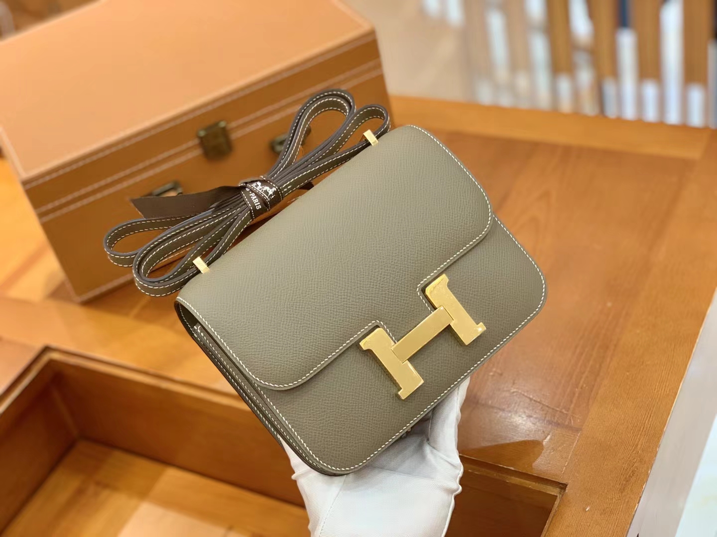Hermès（爱马仕）Constance 康康 大象灰 Epsom掌纹皮 金扣 19cm 原版蜜蜡线 顶级手缝