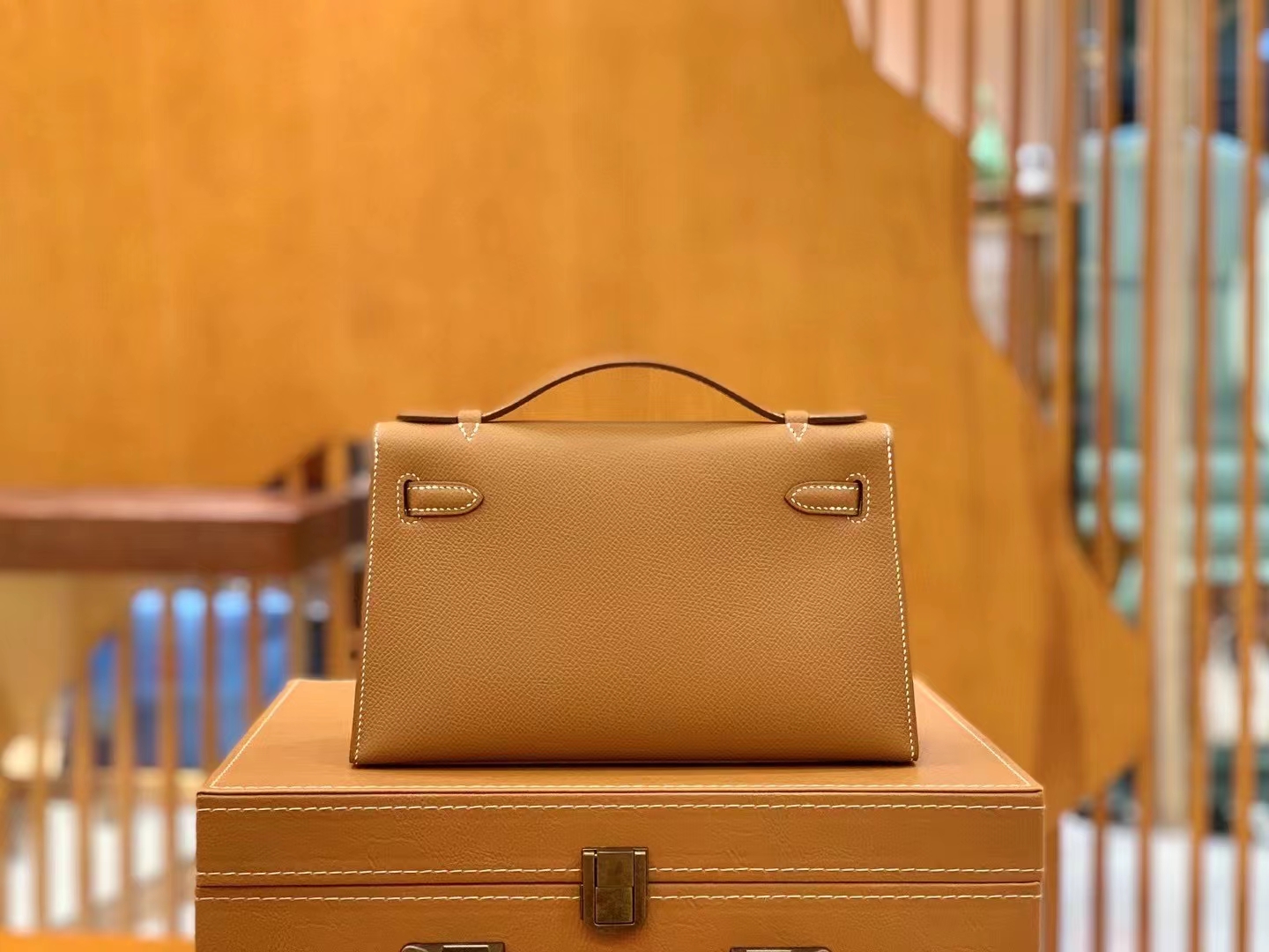 Hermès（爱马仕）Mini Kelly 迷你凯莉 金棕色 Epsom掌纹皮 银扣 一代 原版蜜蜡线 顶级手缝