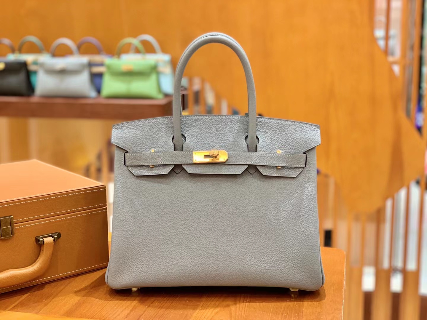 Hermès（爱马仕）Birkin 铂金包 亚麻蓝 Togo小牛皮 金扣 30cm 原版蜜蜡线 顶级手缝