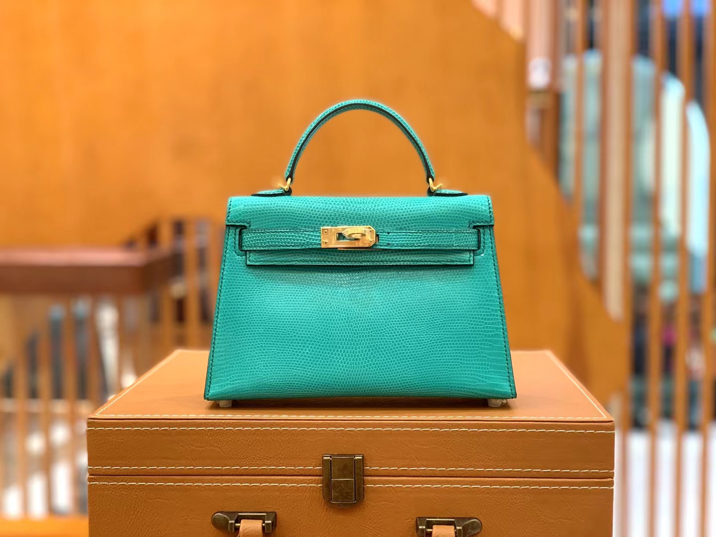 Hermès（爱马仕）Mini Kelly 迷你凯莉 维罗纳绿 南非野生蜥蜴皮 金扣 二代 法国原版蜡线 顶级手缝