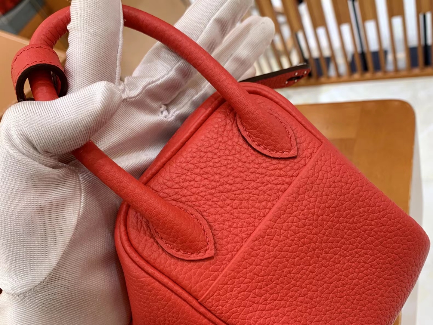Hermès（爱马仕）Mini Lindy 迷你琳迪 国旗红 进口TC大牛皮 银扣 原版蜜蜡线 顶级手缝