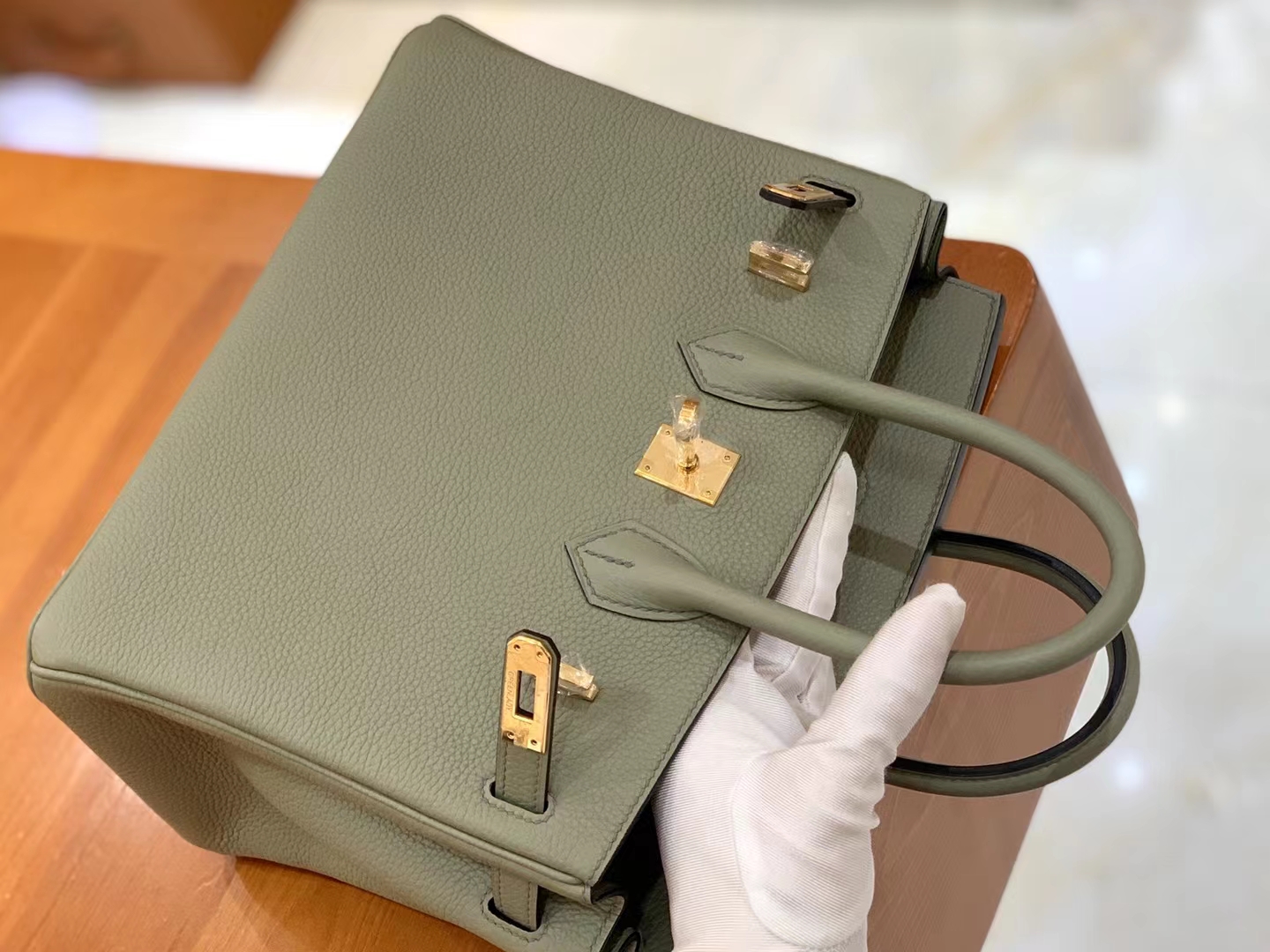 Hermès（爱马仕）Birkin 铂金包 鼠草绿 Togo小牛皮 金扣 25cm 原版蜜蜡线 顶级手缝